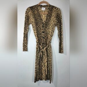 Milly Leopard Print Long Sleeve Dress